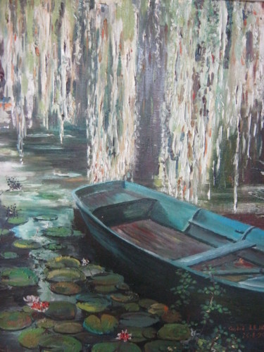 Peinture intitulée "barque sous les sau…" par André Le Nen, Œuvre d'art originale, Huile