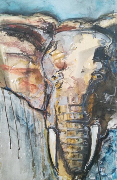 Painting titled "elephant-craie." by Andre Marc Serrano, Original Artwork, Acrylic