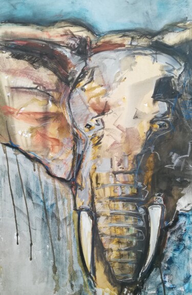 elephant-craie. Peinture intitulée "elephant-craie." par Andre Marc Serrano, Œuvre d'art originale, Acrylique