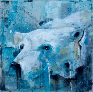 Painting titled "tète posée ours" by Andre Marc Serrano, Original Artwork, Acrylic Mounted on Wood Stretcher frame