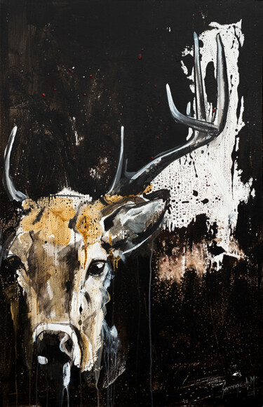 Painting titled "cerf tache noir" by Andre Marc Serrano, Original Artwork, Acrylic Mounted on Wood Stretcher frame