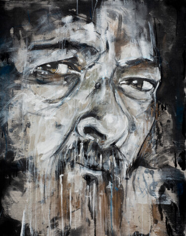 Painting titled "autoportrait noir l…" by Andre Marc Serrano, Original Artwork, Acrylic Mounted on Wood Stretcher frame