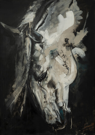 Malarstwo zatytułowany „blanc de crinière” autorstwa Andre Marc Serrano, Oryginalna praca, Akryl Zamontowany na Drewniana ra…