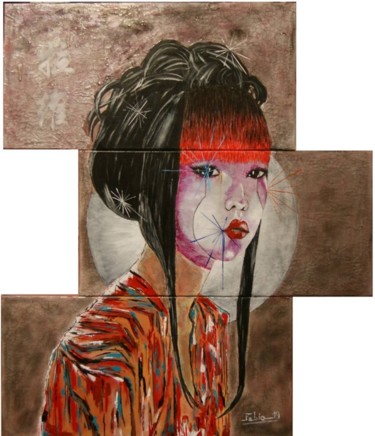 Schilderij getiteld "geisha" door André Marot, Origineel Kunstwerk, Acryl