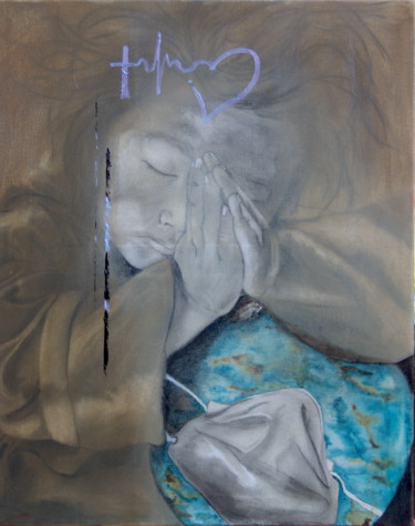 Pintura titulada "Communion avec le c…" por André Marot, Obra de arte original, Carbón Montado en Bastidor de camilla de mad…