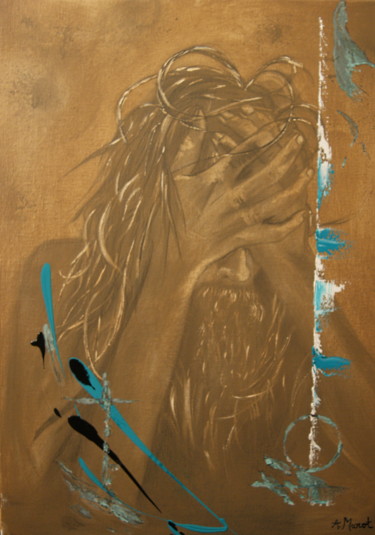 Painting titled "Miroir brisé" by André Marot, Original Artwork, Charcoal Mounted on Wood Stretcher frame