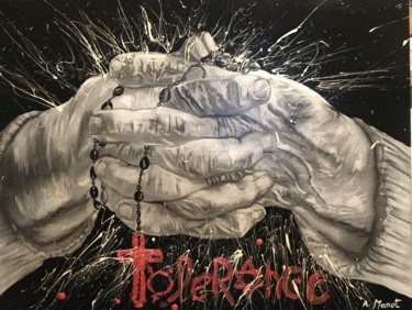 Malerei mit dem Titel "Difficile tolérance" von André Marot, Original-Kunstwerk, Kohle