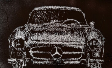 Sculpture titled "MERCEDES-BENZ SL 300" by André Marot, Original Artwork, Glass Mounted on Wood Panel