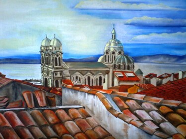 Peinture intitulée "les toits du Panier" par André Marthe, Œuvre d'art originale, Huile