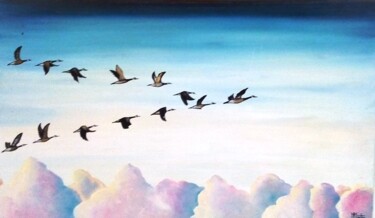 Painting titled "Migration" by André Marthe, Original Artwork, Oil