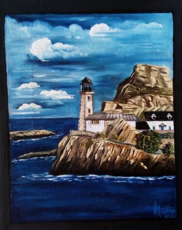 Peinture intitulée "Bleu de l'île Louet" par André Marthe, Œuvre d'art originale, Huile
