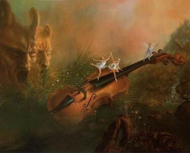 Peinture intitulée "Le violon dans la r…" par André Martins De Barros, Œuvre d'art originale, Autre