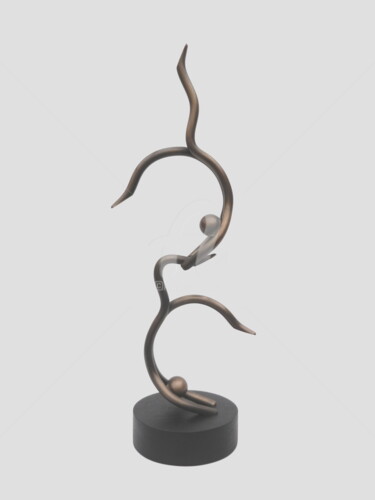 Skulptur mit dem Titel "Acrobatie _ Porté II" von André Michel, Original-Kunstwerk, Metalle