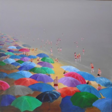 Schilderij getiteld "Les parasols" door André Robert Deschamps, Origineel Kunstwerk, Acryl