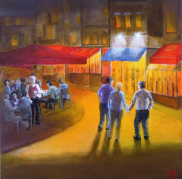 Painting titled "Café 74-Le retour" by André Robert Deschamps, Original Artwork, Acrylic