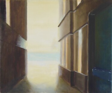 Pittura intitolato "La rue du quai-2" da André Robert Deschamps, Opera d'arte originale, Olio Montato su Telaio per barella…