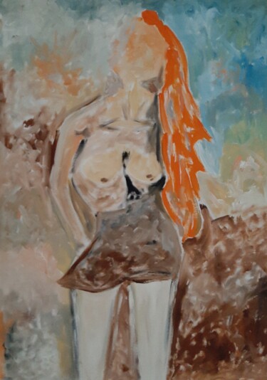 Schilderij getiteld "Jeune femme liberti…" door André Roeser, Origineel Kunstwerk, Acryl Gemonteerd op Frame voor houten bra…