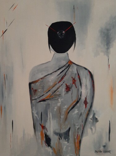 Painting titled "Geisha" by André Roeser, Original Artwork, Acrylic Mounted on Wood Stretcher frame