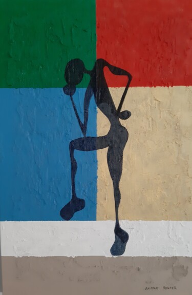 Painting titled "Le penseur 3" by André Roeser, Original Artwork, Acrylic Mounted on Wood Stretcher frame