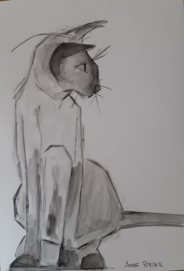Painting titled "Chat 🐱" by André Roeser, Original Artwork, Watercolor