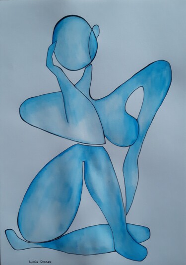 Malerei mit dem Titel "La penseuse bleue" von André Roeser, Original-Kunstwerk, Acryl