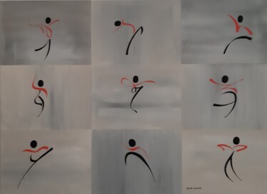Schilderij getiteld "Scènes de danses" door André Roeser, Origineel Kunstwerk, Acryl Gemonteerd op Frame voor houten brancard
