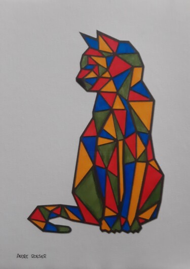 Painting titled "Chat arlequin" by André Roeser, Original Artwork, Acrylic
