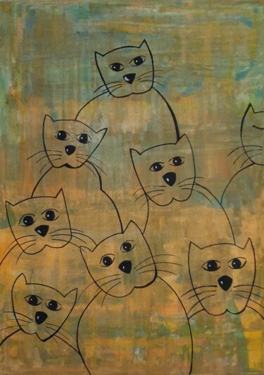 Painting titled "Chat alors ..." by André Roeser, Original Artwork, Acrylic Mounted on Wood Stretcher frame