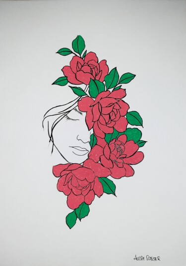 Schilderij getiteld "Femme fleur 4" door André Roeser, Origineel Kunstwerk, Acryl