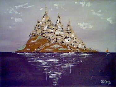 Painting titled "Mont- st- Michel   2" by André Roeser, Original Artwork, Acrylic Mounted on Wood Stretcher frame
