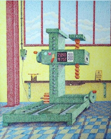 Painting titled "usine a questions n…" by Andre Rollet, Original Artwork, Acrylic Mounted on Wood Stretcher frame