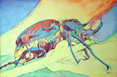 Disegno intitolato "rhino" da Andre Rollet, Opera d'arte originale, Matita Montato su Telaio per barella in legno