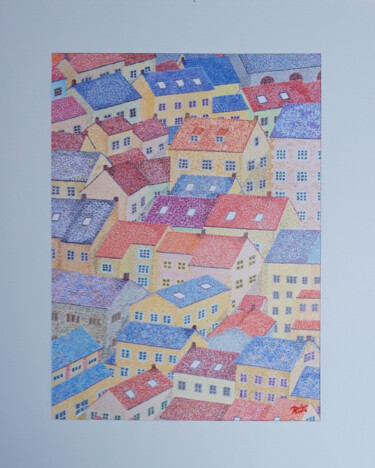 Dessin intitulée "le village" par Andre Rollet, Œuvre d'art originale, Crayon
