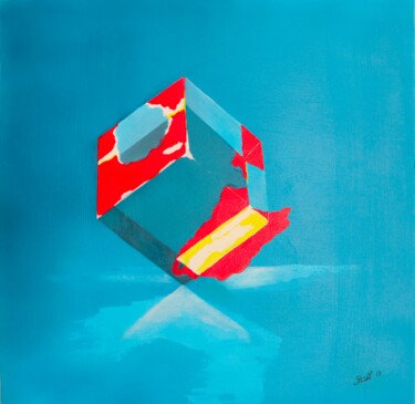 Malerei mit dem Titel "le cube" von Andre Rollet, Original-Kunstwerk, Airbrush Auf Keilrahmen aus Holz montiert