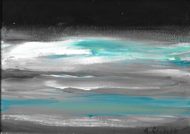 「Nocturne turquoise」というタイトルの絵画 André Rouquetによって, オリジナルのアートワーク, オイル ウッドストレッチャーフレームにマウント