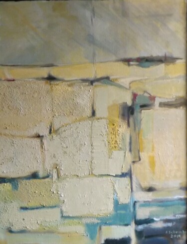 Painting titled "Falaises" by André Schembri, Original Artwork, Oil Mounted on Wood Stretcher frame