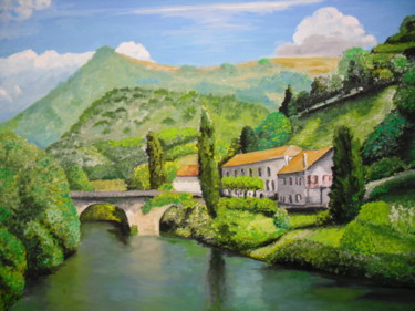 Peinture intitulée "Pont de Bidarray" par André Thiersm&Rie-Francoise, Œuvre d'art originale, Huile