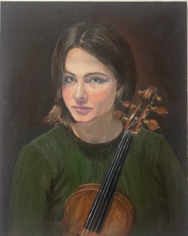 Painting titled "girl with violin" by Andre Volchinski, Original Artwork, Oil