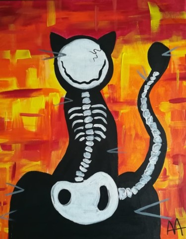 Painting titled "Black Cat" by Andrea Aimone, Original Artwork, Acrylic