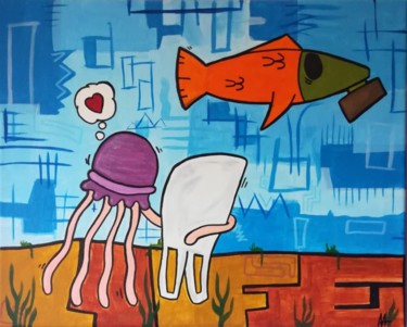 Painting titled "Paesaggio marino" by Andrea Aimone, Original Artwork, Acrylic Mounted on Wood Stretcher frame