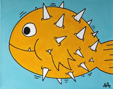 Painting titled "Pesce Palla" by Andrea Aimone, Original Artwork, Acrylic