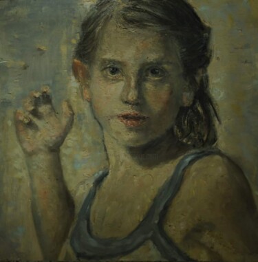 Malerei mit dem Titel "Portrait of Cousin:…" von Andrea Aleksic, Original-Kunstwerk, Öl