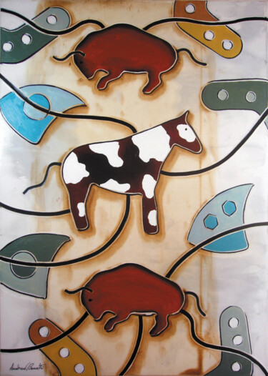 Peinture intitulée "Cavallo con tori" par Andrea Benetti, Œuvre d'art originale, Huile