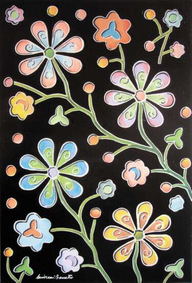 Peinture intitulée "Fiori in nero" par Andrea Benetti, Œuvre d'art originale, Huile