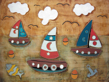 Pittura intitolato "Imbarcazioni IV" da Andrea Benetti, Opera d'arte originale, Olio