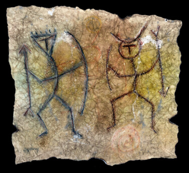 Disegno intitolato "Gli sciamani" da Andrea Benetti, Opera d'arte originale, pigmenti Montato su Plexiglass