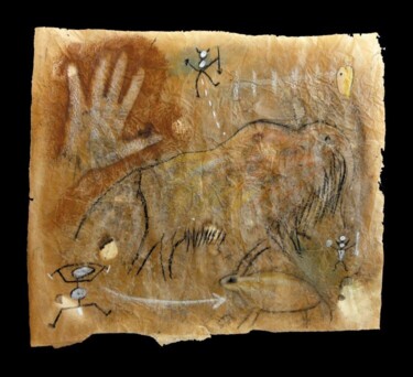 Dibujo titulada "Mano con mammut" por Andrea Benetti, Obra de arte original, Pigmentos Montado en Plexiglás