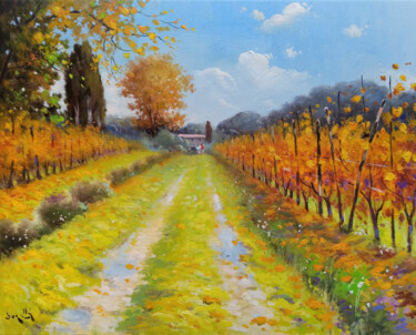Painting titled "Autumn impression -…" by Andrea Borella, Original Artwork, Oil Mounted on Wood Stretcher frame