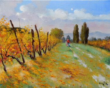 Painting titled "In autumn - Tuscany…" by Andrea Borella, Original Artwork, Oil Mounted on Wood Stretcher frame