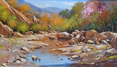 Painting titled "Along the river - I…" by Andrea Borella, Original Artwork, Oil Mounted on Wood Panel